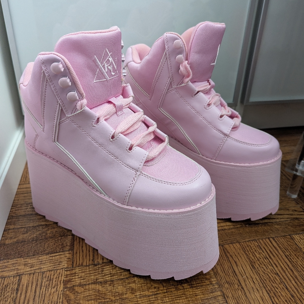 YRU Pink Platform Boots Chunky Sole